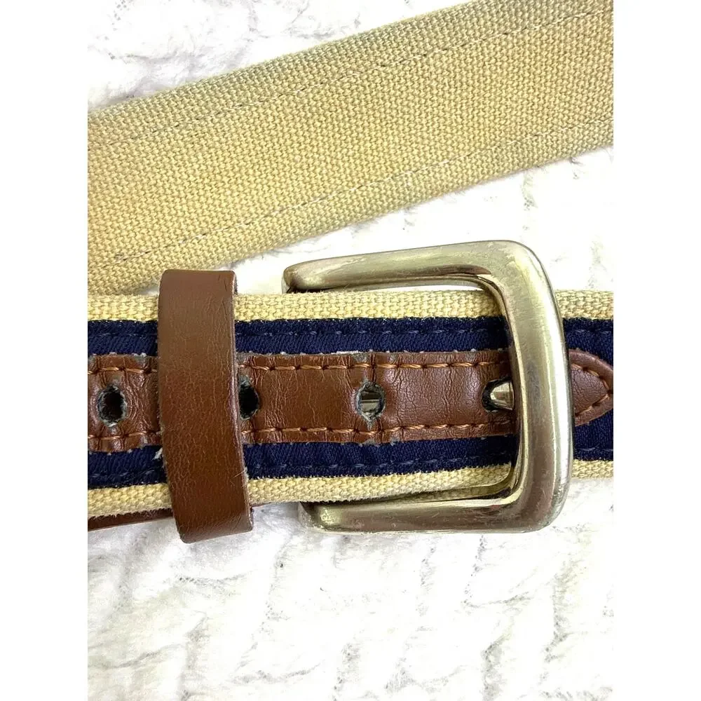 Vineyard Vines Boys Whale Canvas Leather Belt Medium 26-28 Navy Preppy Coastal